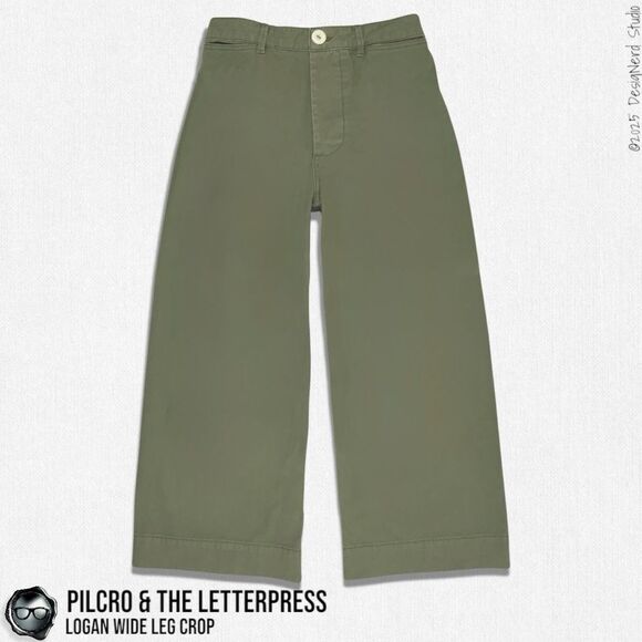ANTHROPOLOGIE PILCRO & THE LETTERPRESS LOGAN WIDE LEG CROP PANTS IN OLIVE GREEN - Picture 1 of 16